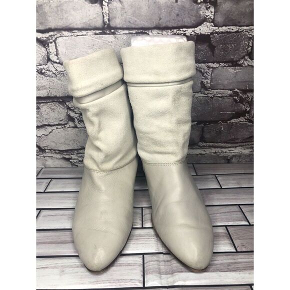 tarantino’s Ivory Suede Leather Ankle Heel Boots Women Sz 7M US/38EU - Picture 3 of 16